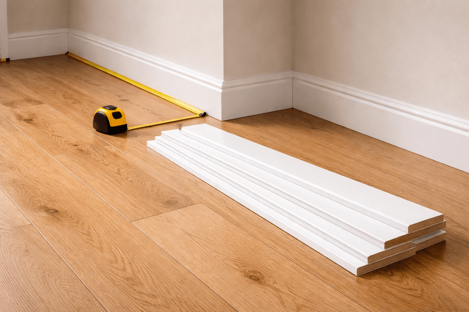 Разбираем, сколько нужно плинтуса на комнату: как посчитать периметр, когда вычитать дверные проемы, сколько брать в запас и как перевести метры в планки.