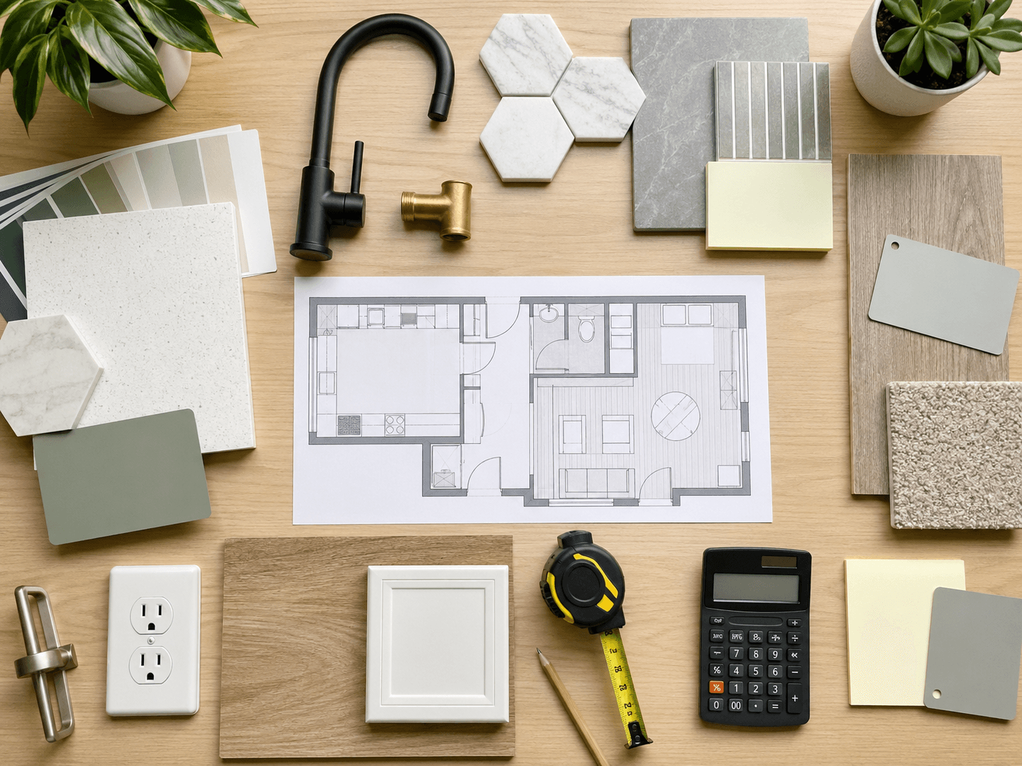 Renovation material samples and room planning