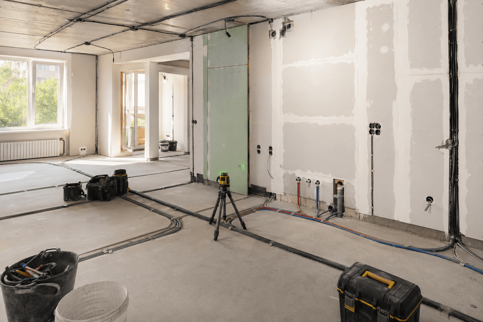 Clean rough-in stage of a renovation