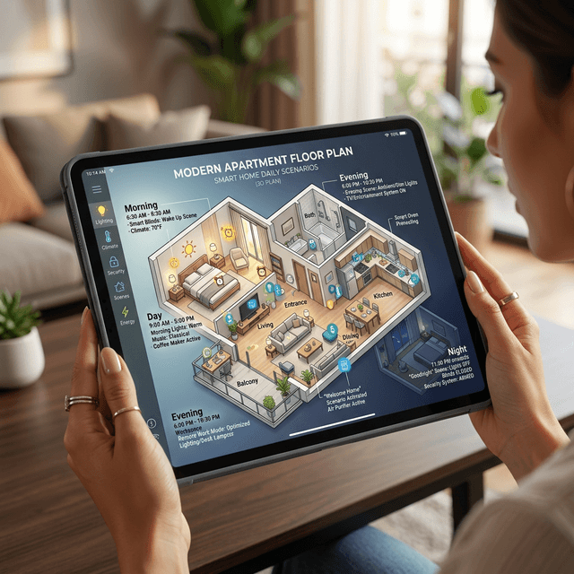 Scenario map: electrical plan on a 3D floor plan