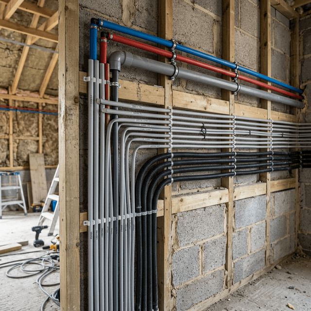 Photo documentation of hidden cable and pipe routes