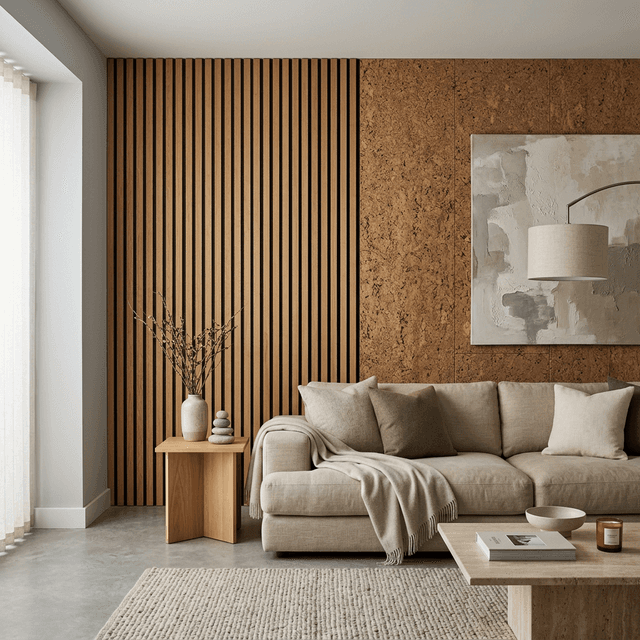 Акустические панели из пробки и дерева в интерьере