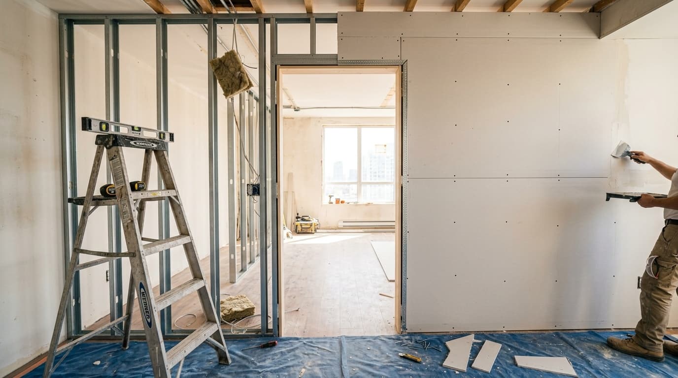 Door rough opening framing and partition board installation