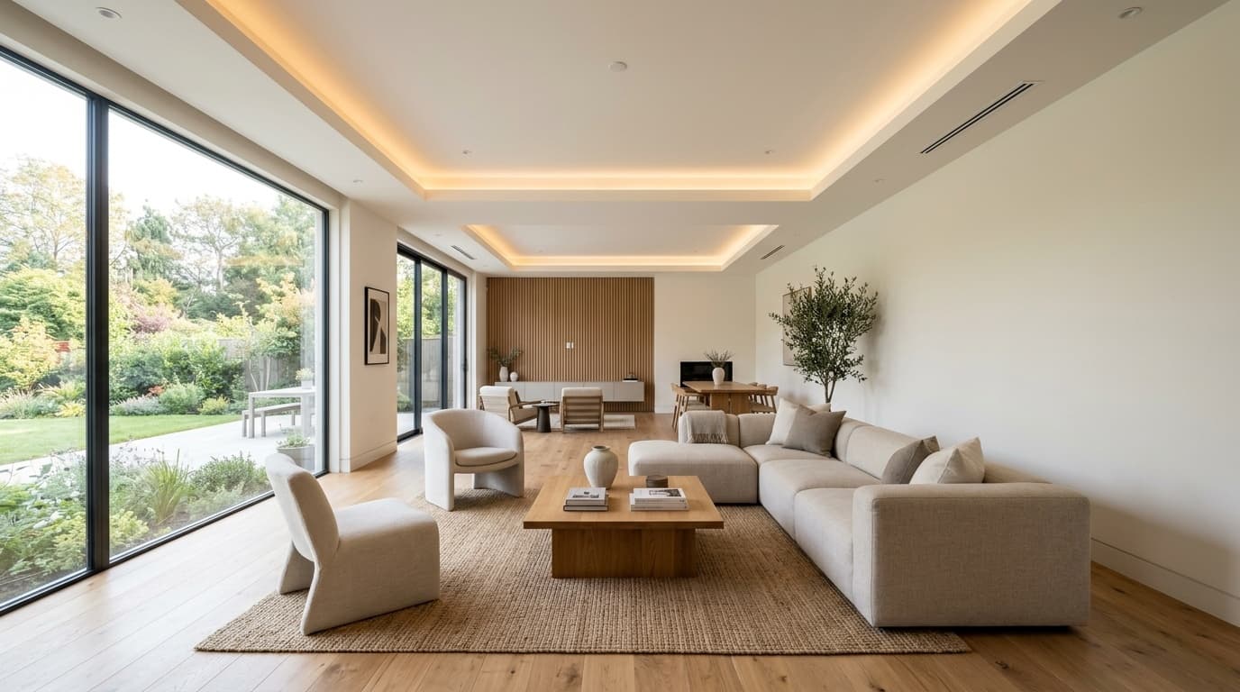 Finished contemporary interior with flawless crack-free ceilings and partitions