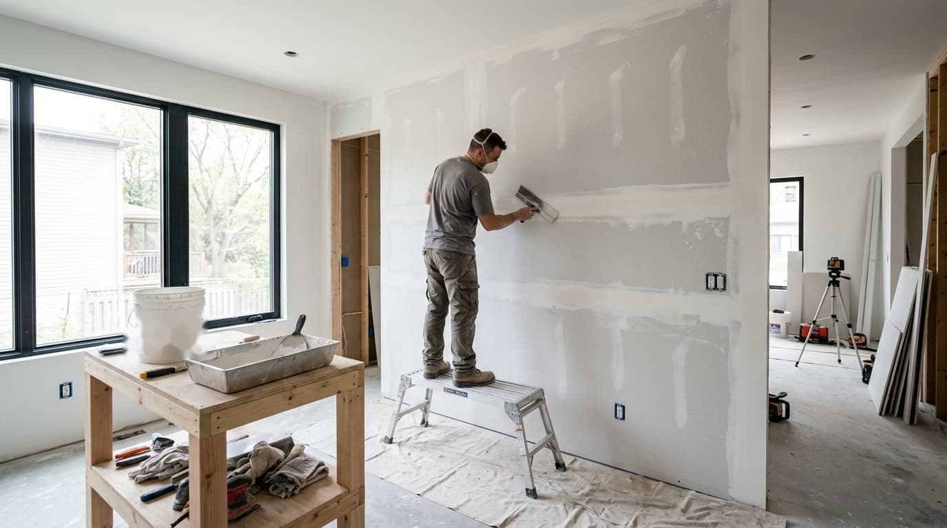 Drywall joint taping and compound finishing process