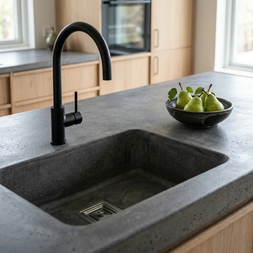 Kitchen island countertop made of microcement
