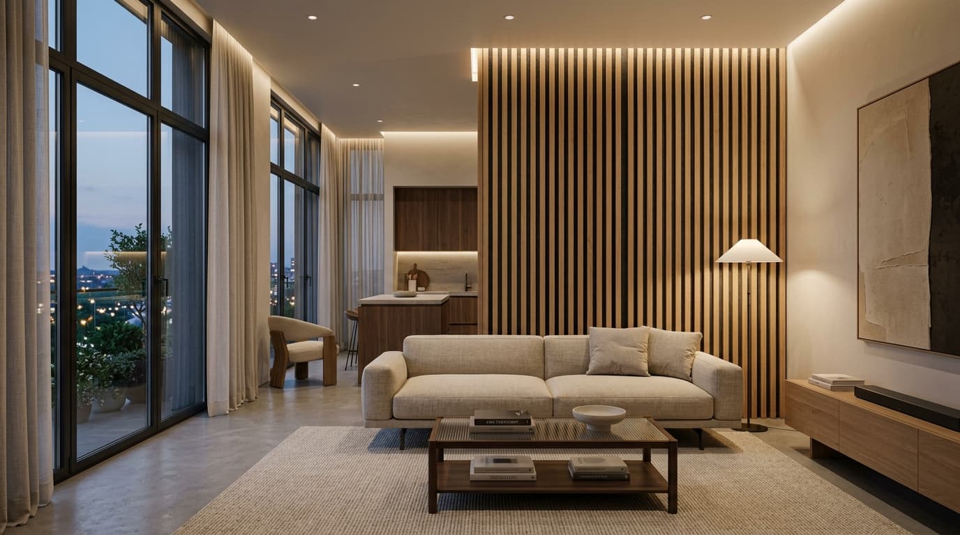 The definitive 2026 apartment soundproofing guide: acoustic physics, floating floors, decoupled wall assemblies, resilient clips, fatal DIY mistakes, and stylish acoustic slat panels.