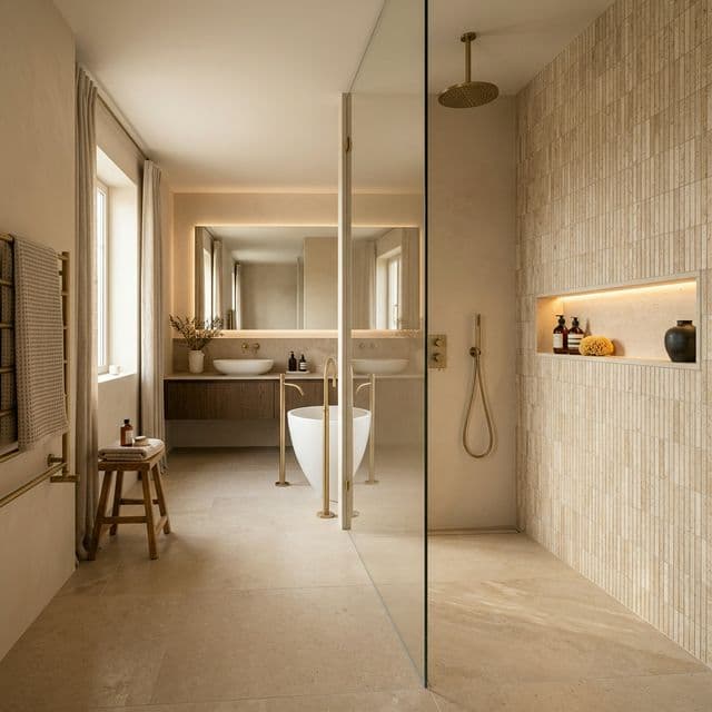Open shower area with a cleaner, more architectural look that makes the bathroom feel more expensive